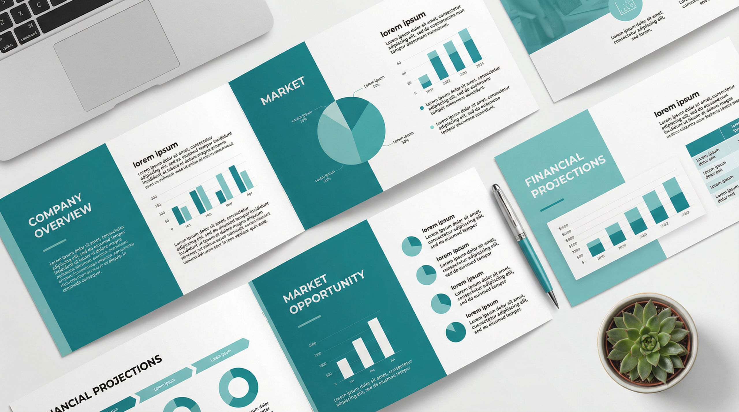 Pitch deck template flat lay