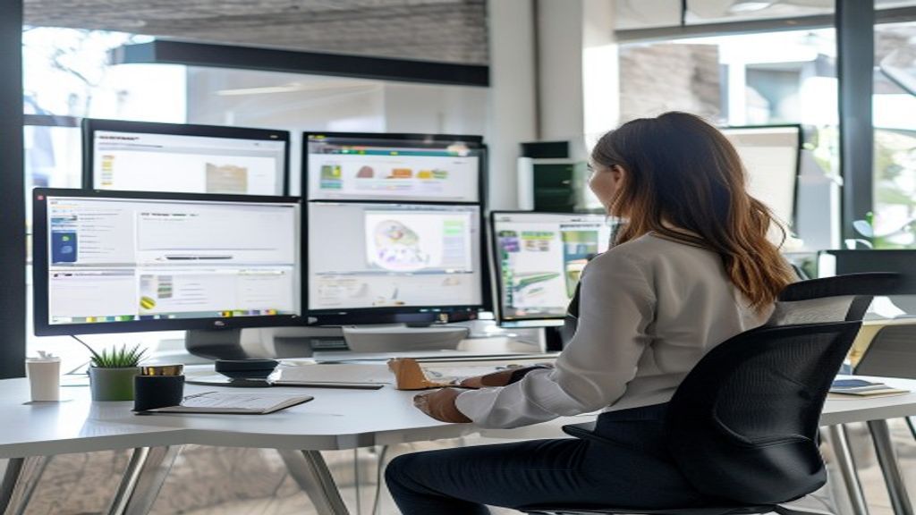 Presentation designer comparing best tools for creating presentations online 2026 on multiple monitors