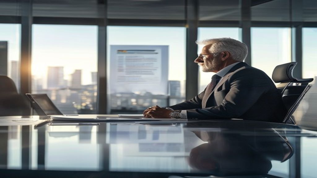Executive reading an executive summary slide with clear insight and visual hierarchy