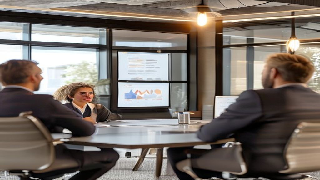 Professional presenting marketing strategy to clients in modern conference room
