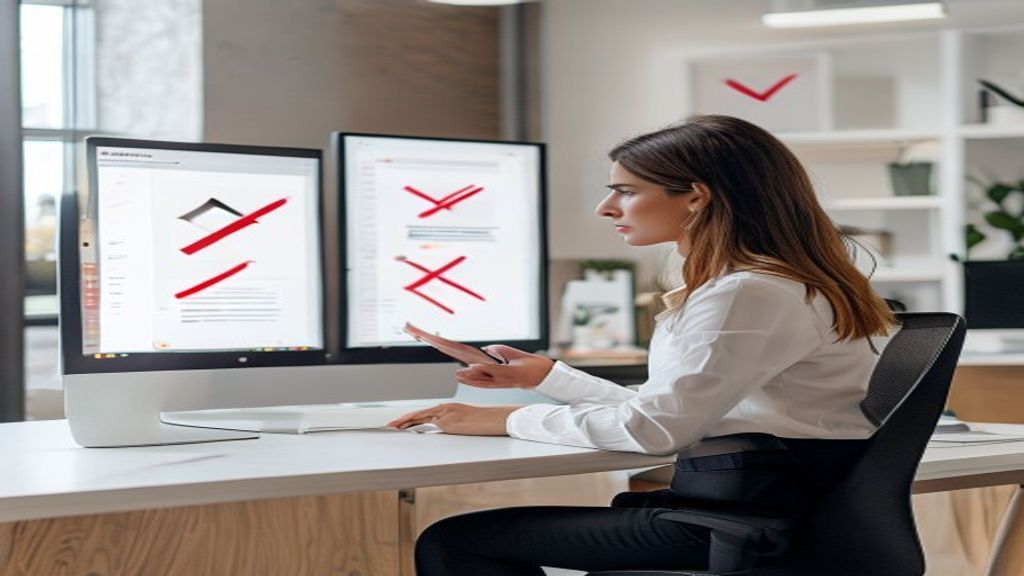 Presentation designer reviewing pitch deck getting rejected fix on dual monitors