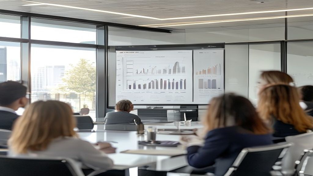 Professional presenter displaying simple bar chart effectively in business presentation