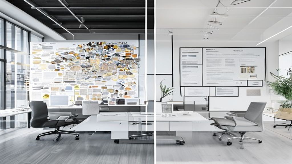 Side-by-side comparison of cluttered slide versus minimalist design using white space