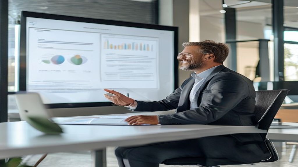Consultant reviewing professional done for you presentation design on office screen