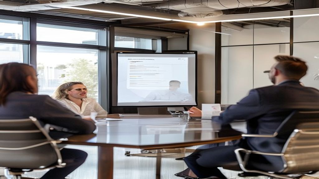 Founder presenting investor pitch deck to investors in modern conference room meeting