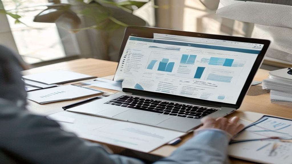 Professional laptop showing clean data infographic for business presentations with clear hierarchy