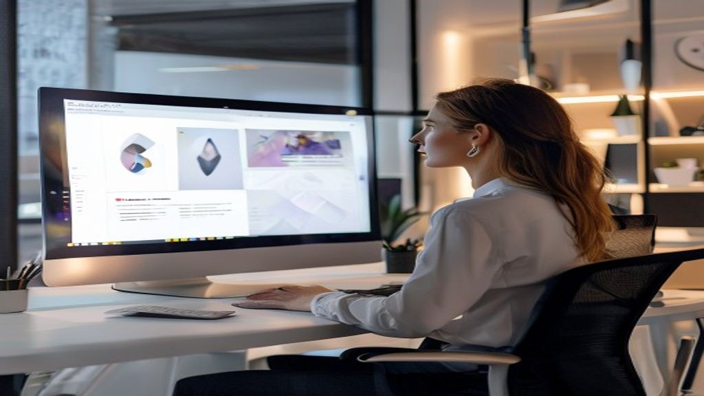 Presentation designer working with PowerPoint morph transitions on desktop computer