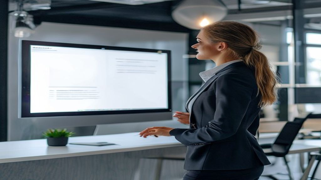 Professional presentation designer creating memorable slides using visual contrast techniques
